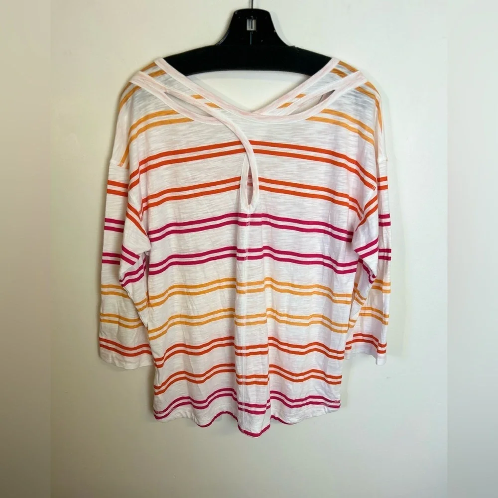 T‎ by Talbots Striped Multicolor Women's Top Blouse Size L Modal Cotton Natural